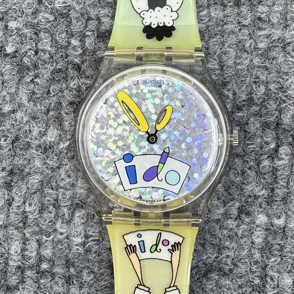 Swatch Watch 1999 Wedding GV110 Swiss Made I Do! 1990s Bride & Groom - Read